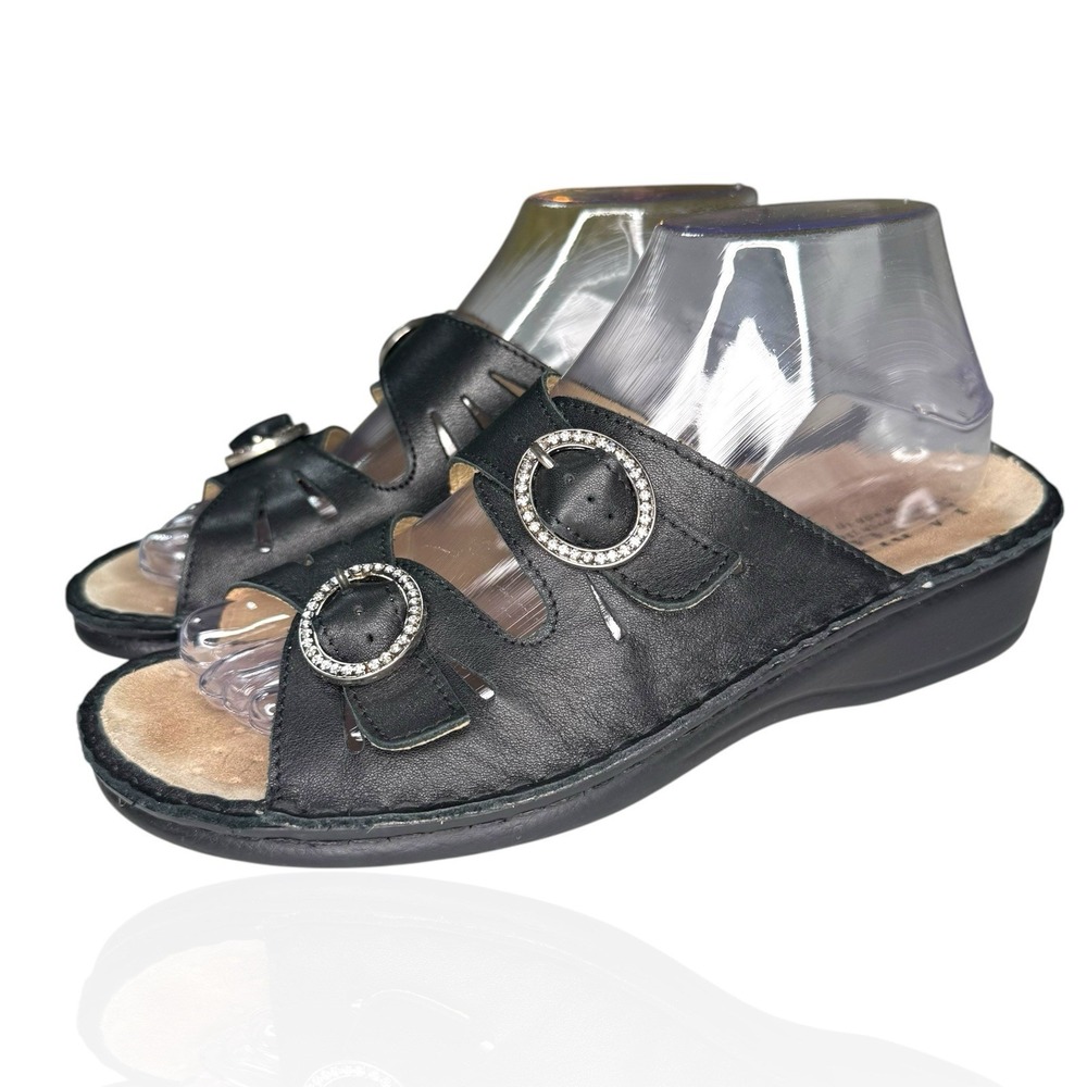 La Plume Amalfi‎ Sandals 7.5-8 (38) Leather Rhinestone Made In Italy Slide Shoes